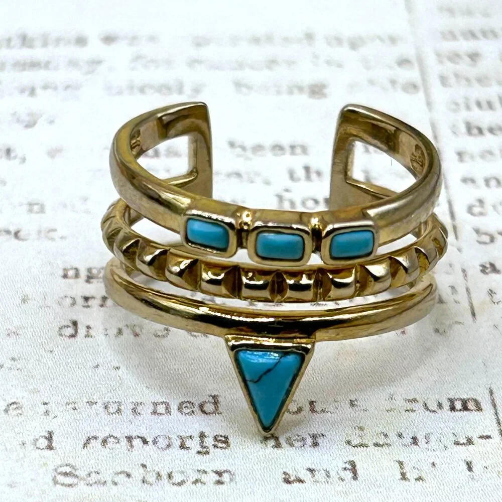 Stella & Dot Gold Faux Turquoise Wide Open Band Ring Designer Signed - Picture 12 of 13